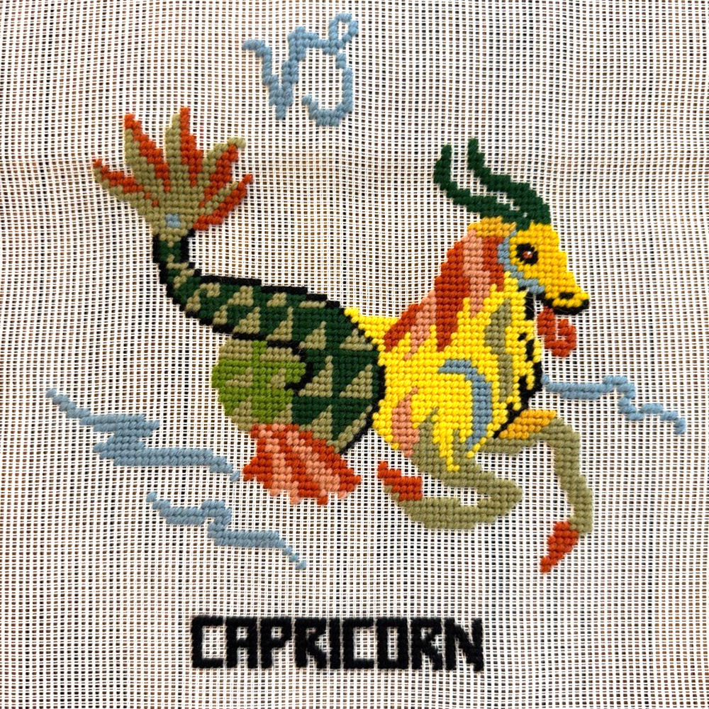 Vintage Dritz Preworked Needlepoint Canvas Capricorn Zodiac Series Astrology HTF